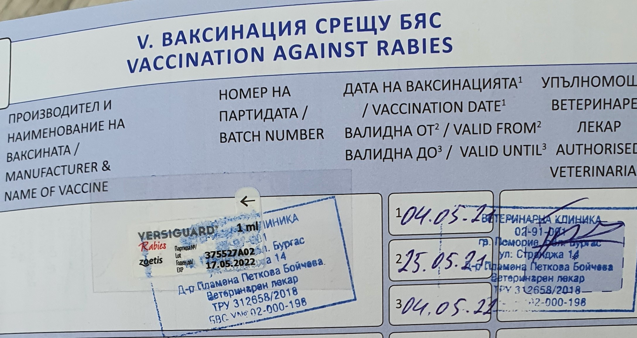 Вакцинация животного от бешенства в Болгарии